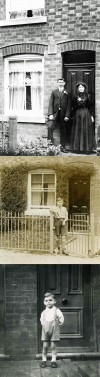  Three generations of the Green family outside their cottage in Wood Lane 