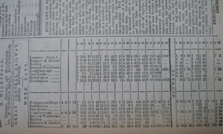 Train timetable - 1899