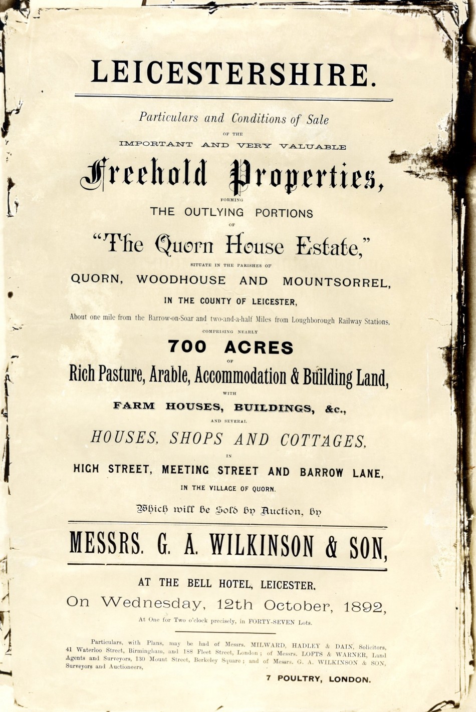 Sale of Farnham land and property 1892