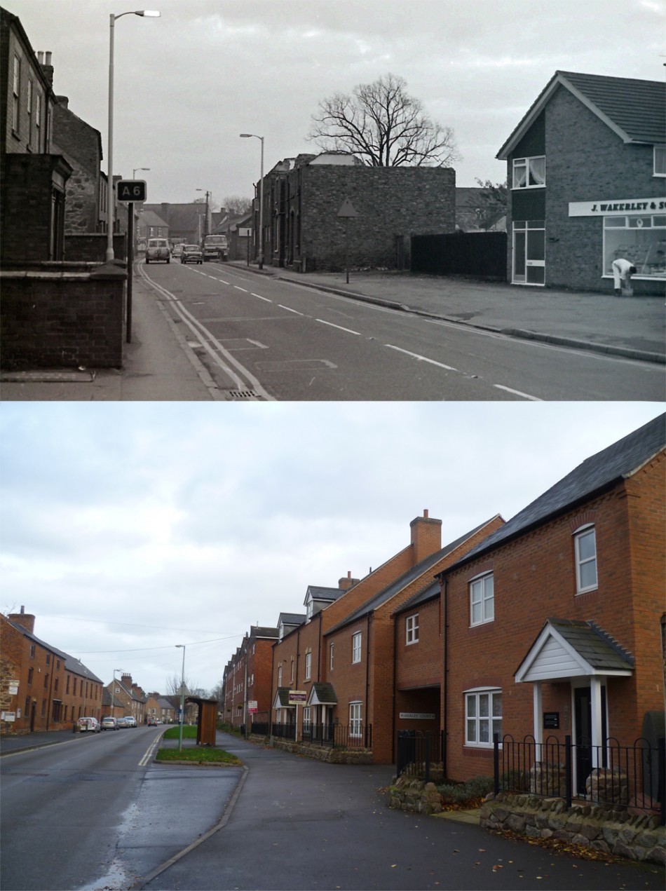 Leicester Road, Wakerley Court and The Mills area - then and now