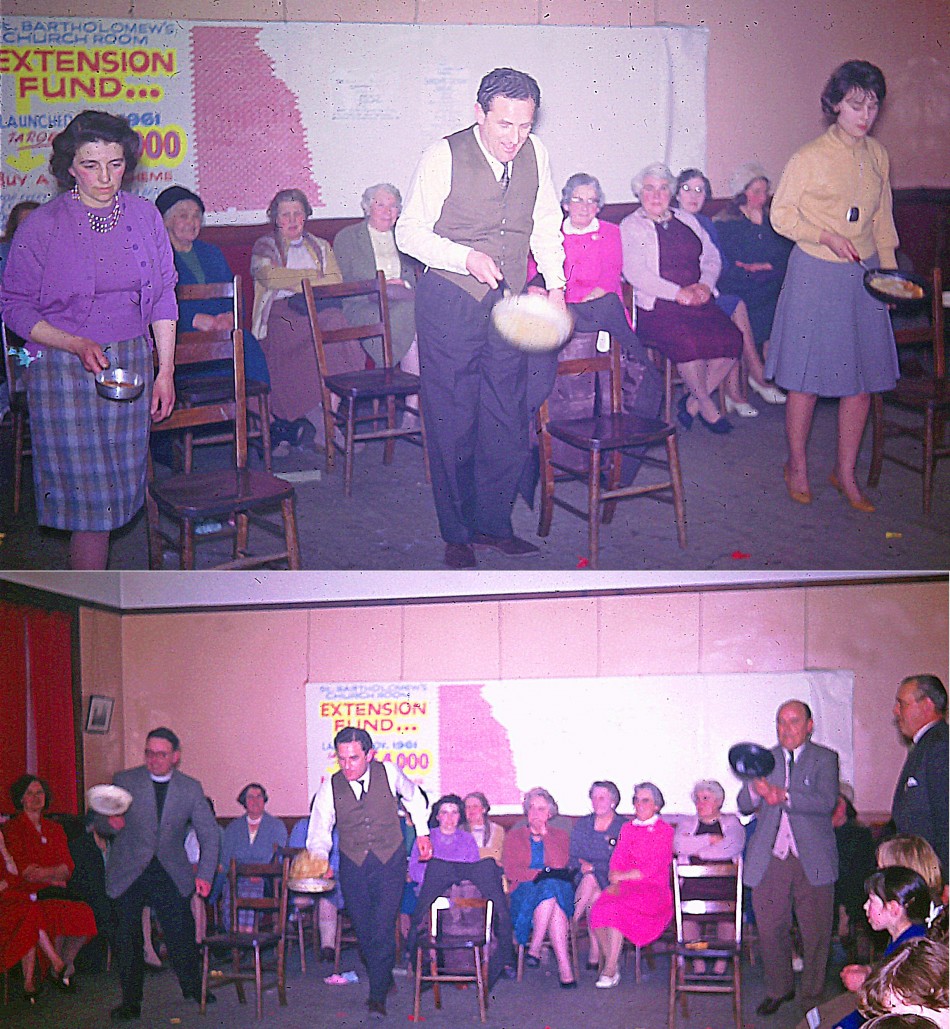 Pancake day supper, early 1960s
