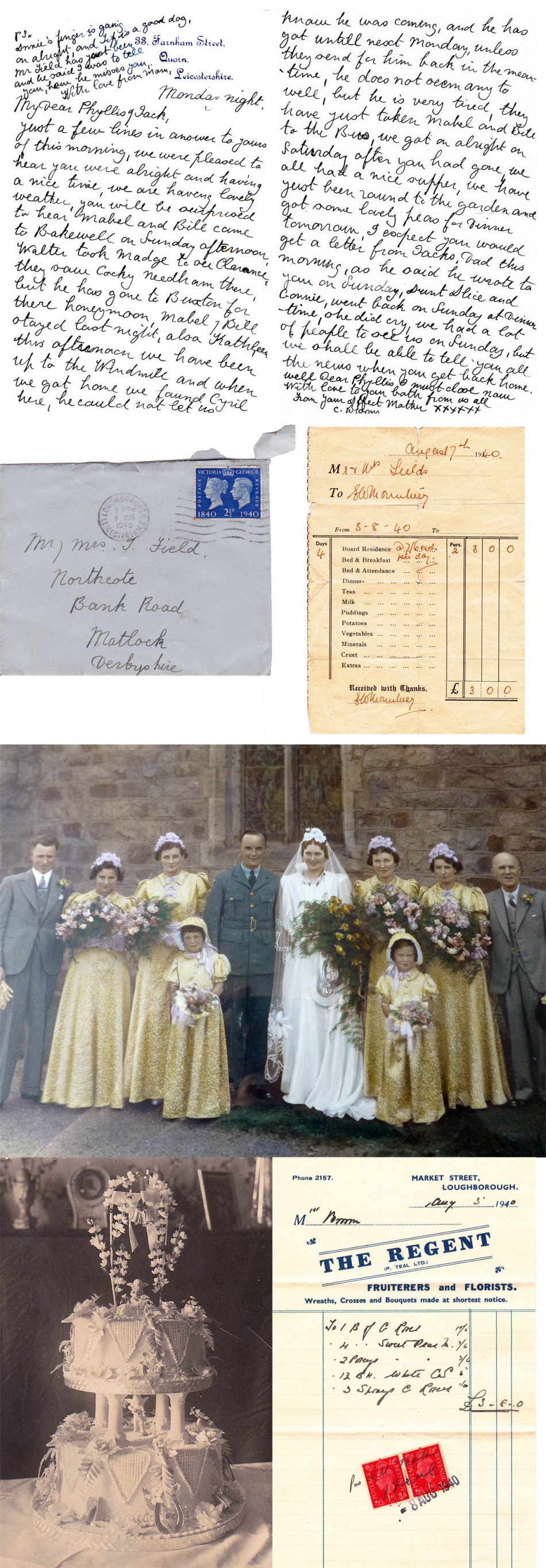 The marriage of Phyllis Broom and John Field, August 3rd 1940 � photograph, letters and honeymoon