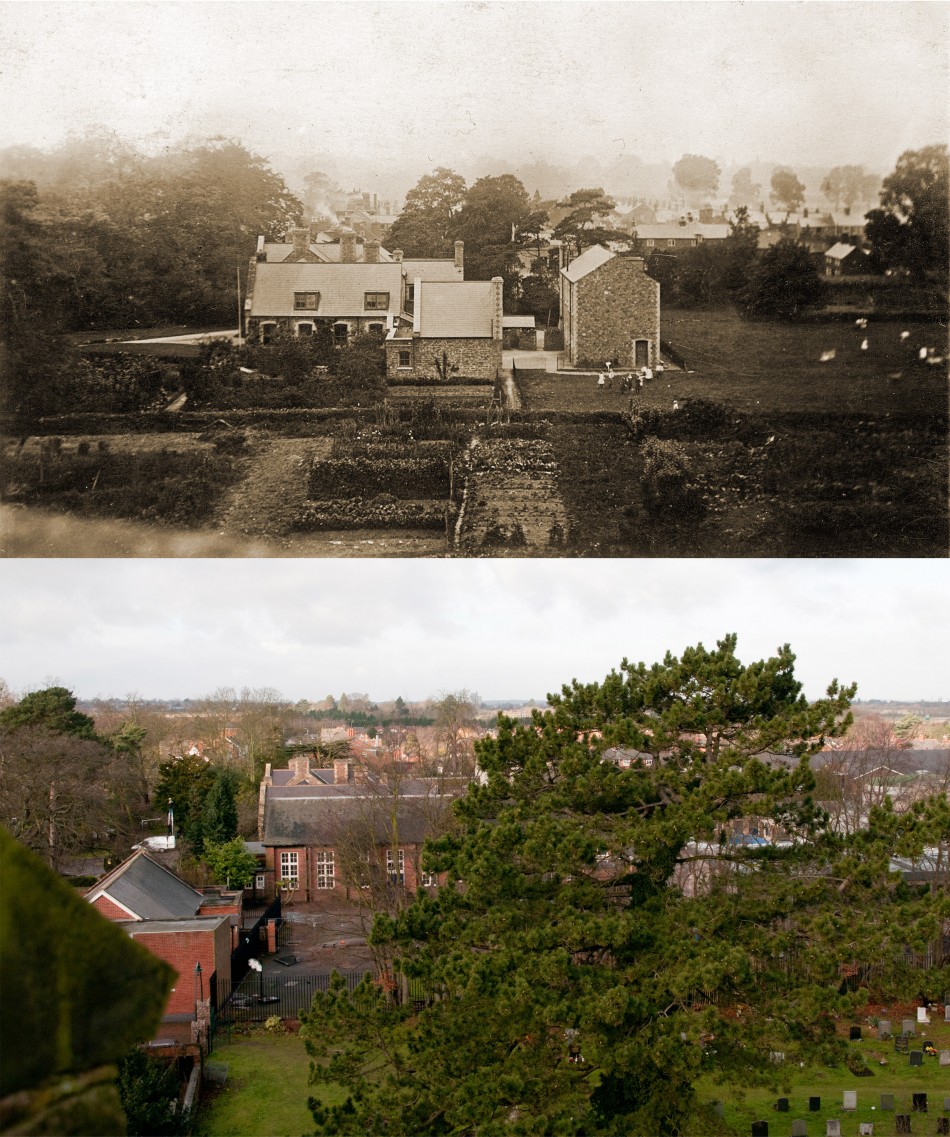 View over Rawlins School from the Church tower � then and now