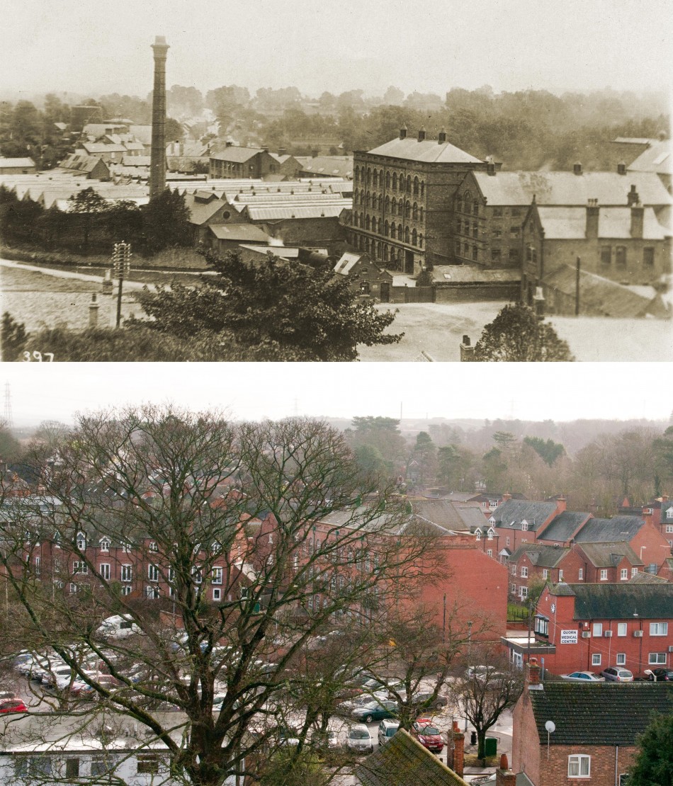 View over Wright�s factory from the Church tower � then and now