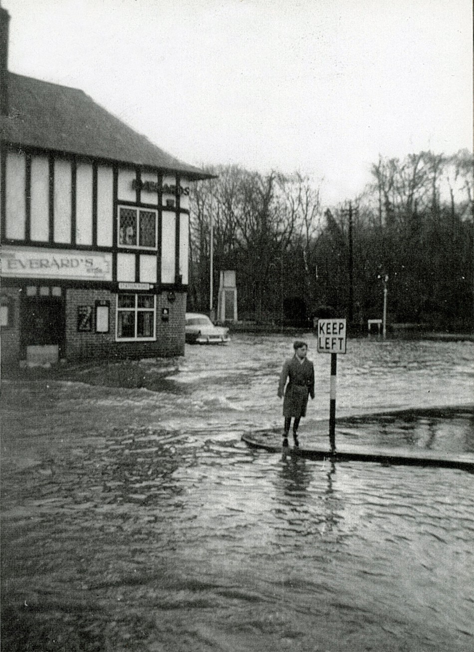 Floods at Quorn Cross in the 1950s or 1960s.
