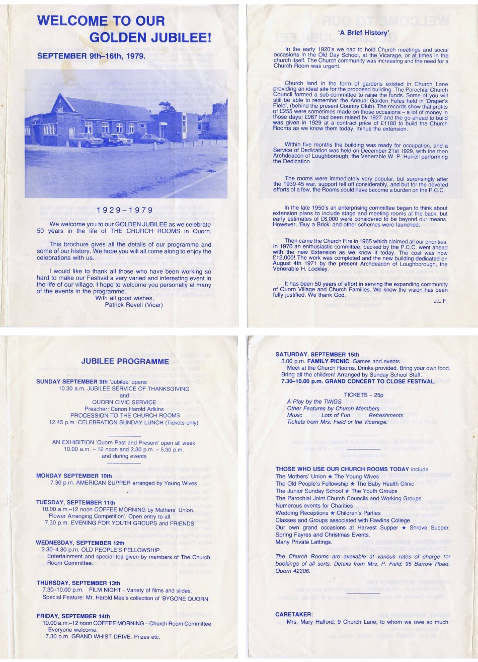 Quorn Church Rooms, 1979 golden jubilee programme