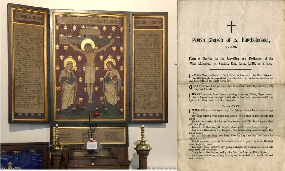 Triptych War Memorial in Quorn St Bartholomew�s Church