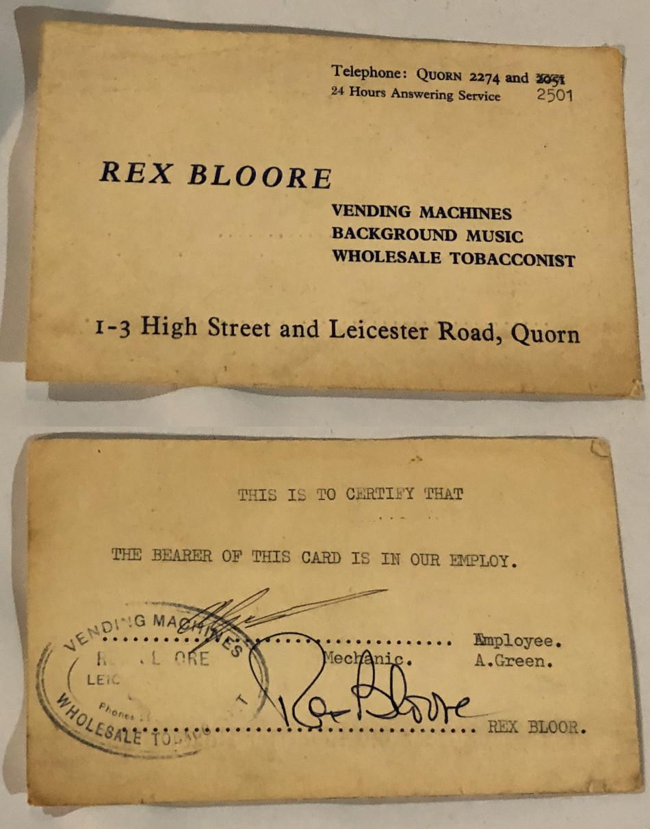 Rex Bloore, Quorn � business card