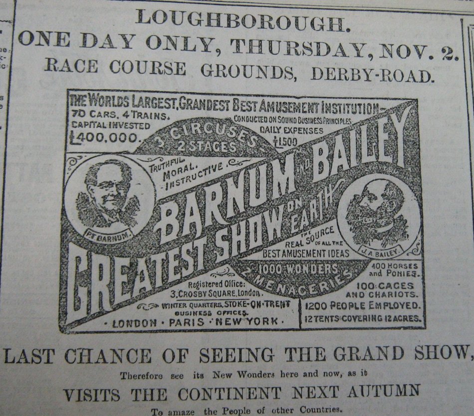 Barnham and Bailey's circus comes to town 1899