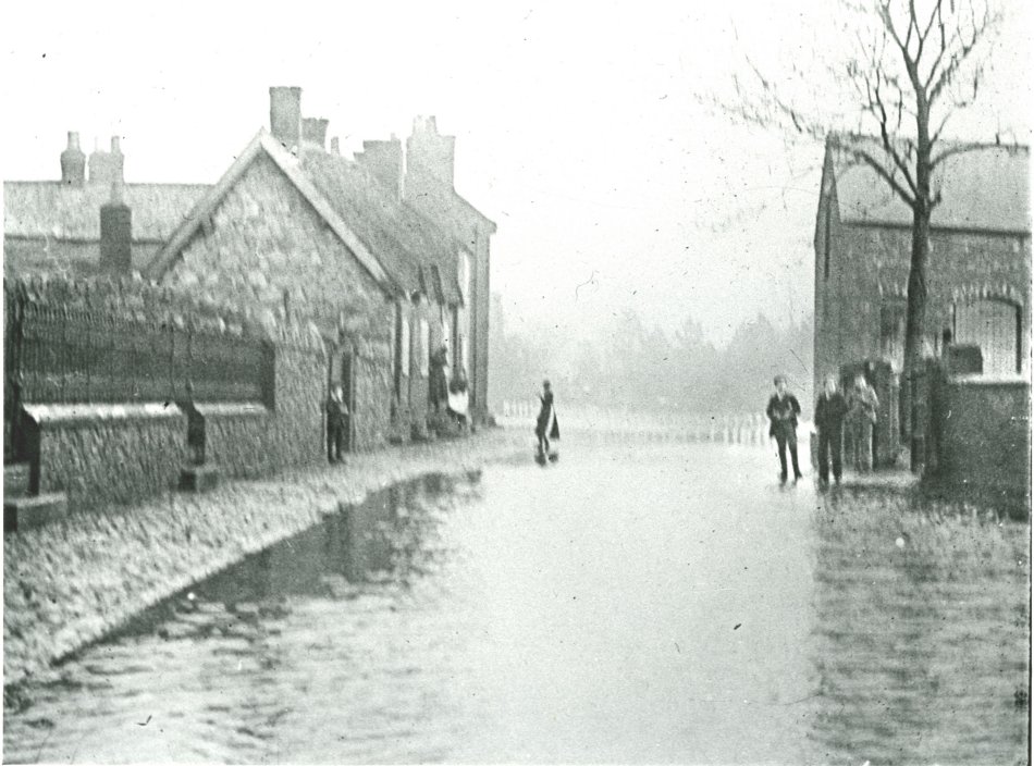 The River Soar in flood c1900